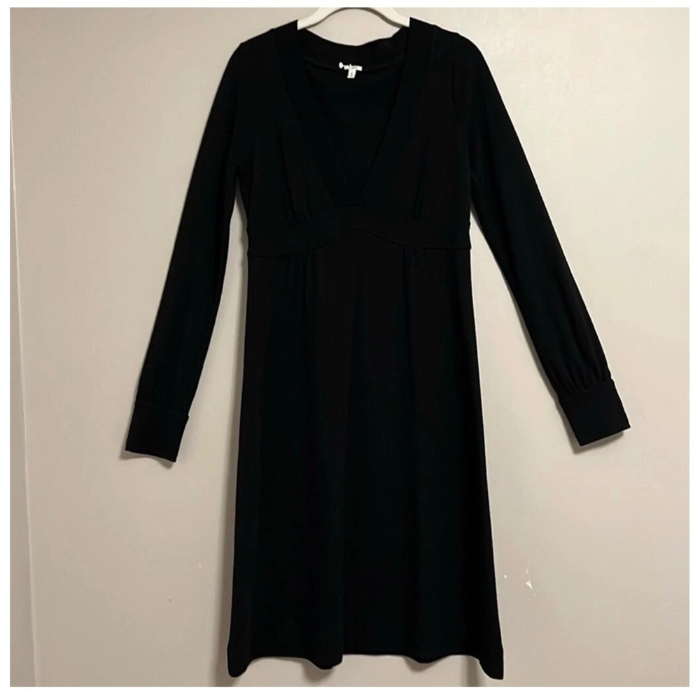 J.Crew Black 100% Wool Deep V-Neck Empire Waist Long Sleeve Dress Size 8